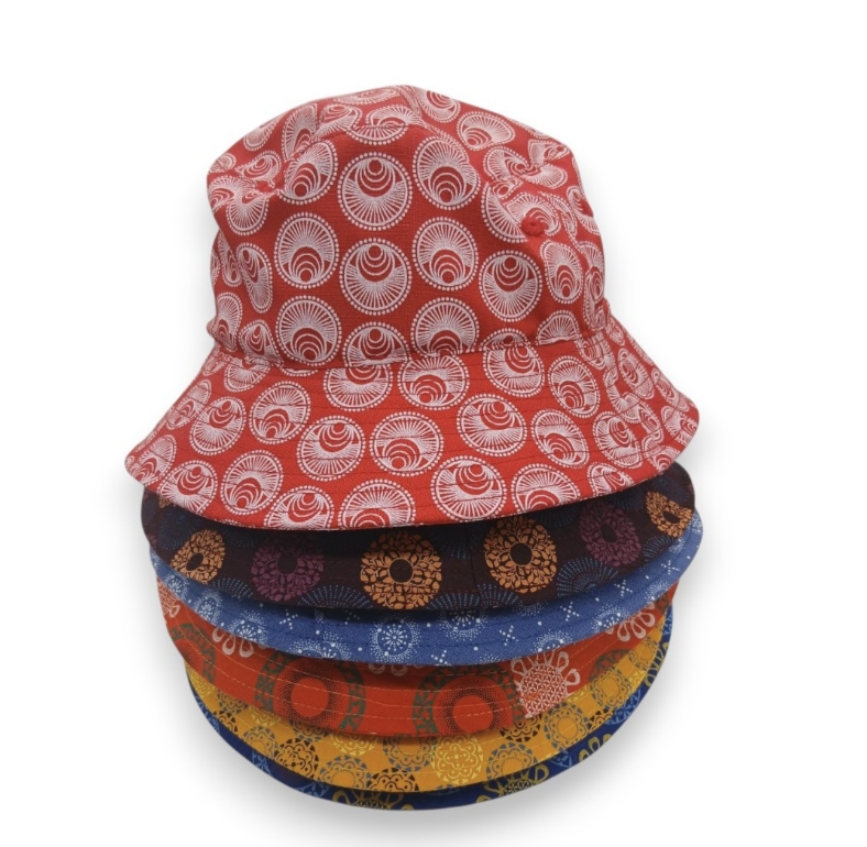 Stack of Shweshwe bucket hats